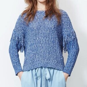 Ulla Johnson Blue Fringe Knit Sweater 100% Cotton Size M